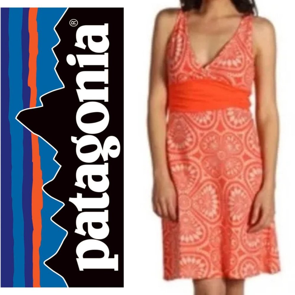 M Patagonia Margot Floral Dress in Coral with Flattering waste sash